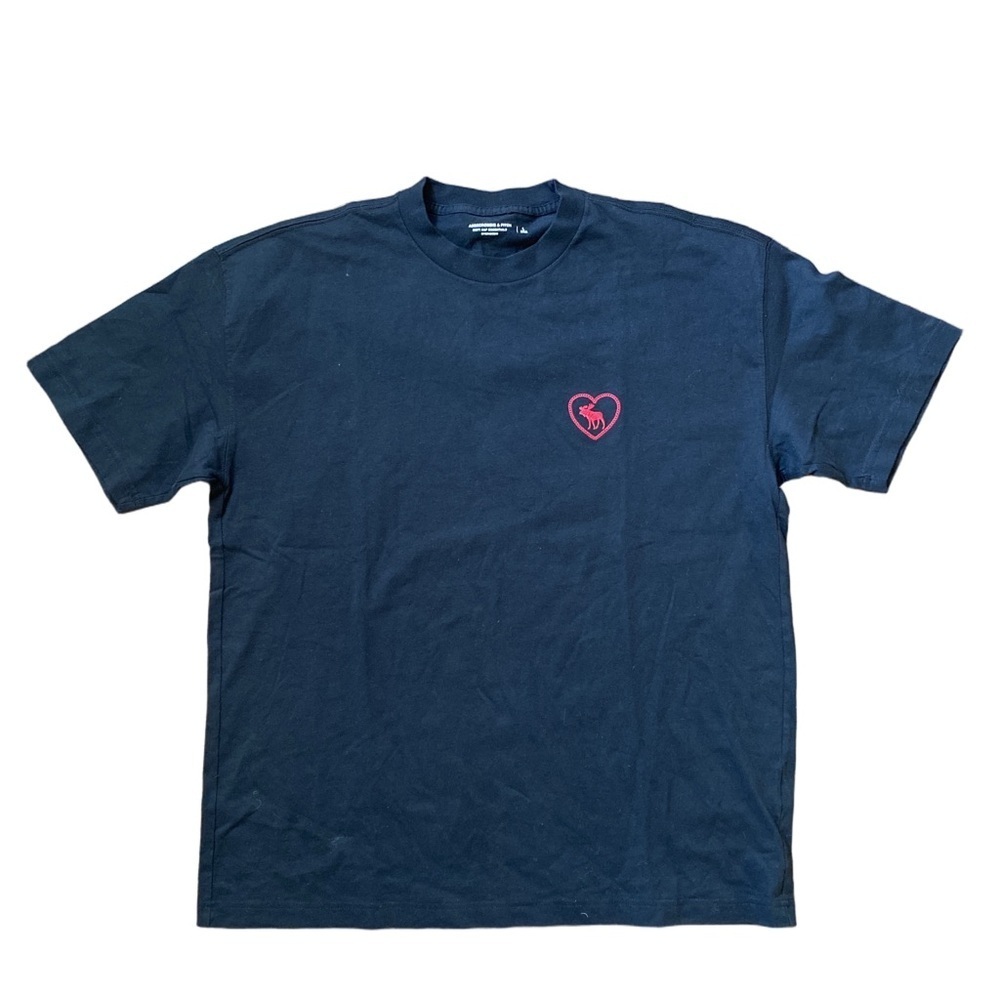 Abercrombie & Fitch Size L Soft A&F Essentials Oversized Black Tee Heart Graphic